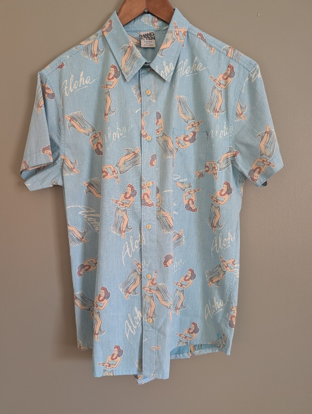 Vintage Hang Ten Hawaiian Hula Girl Shirt Size Large